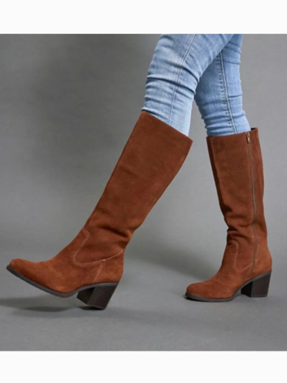 White Mountain Tater Heeled Tall Shaft Wide Calf Boot in Hazel Suede 8 WC - NEW